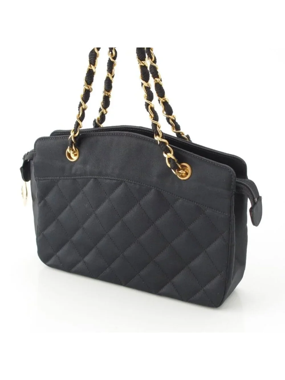 Chanel Quilted Satin Chain Shoulder Bag Black